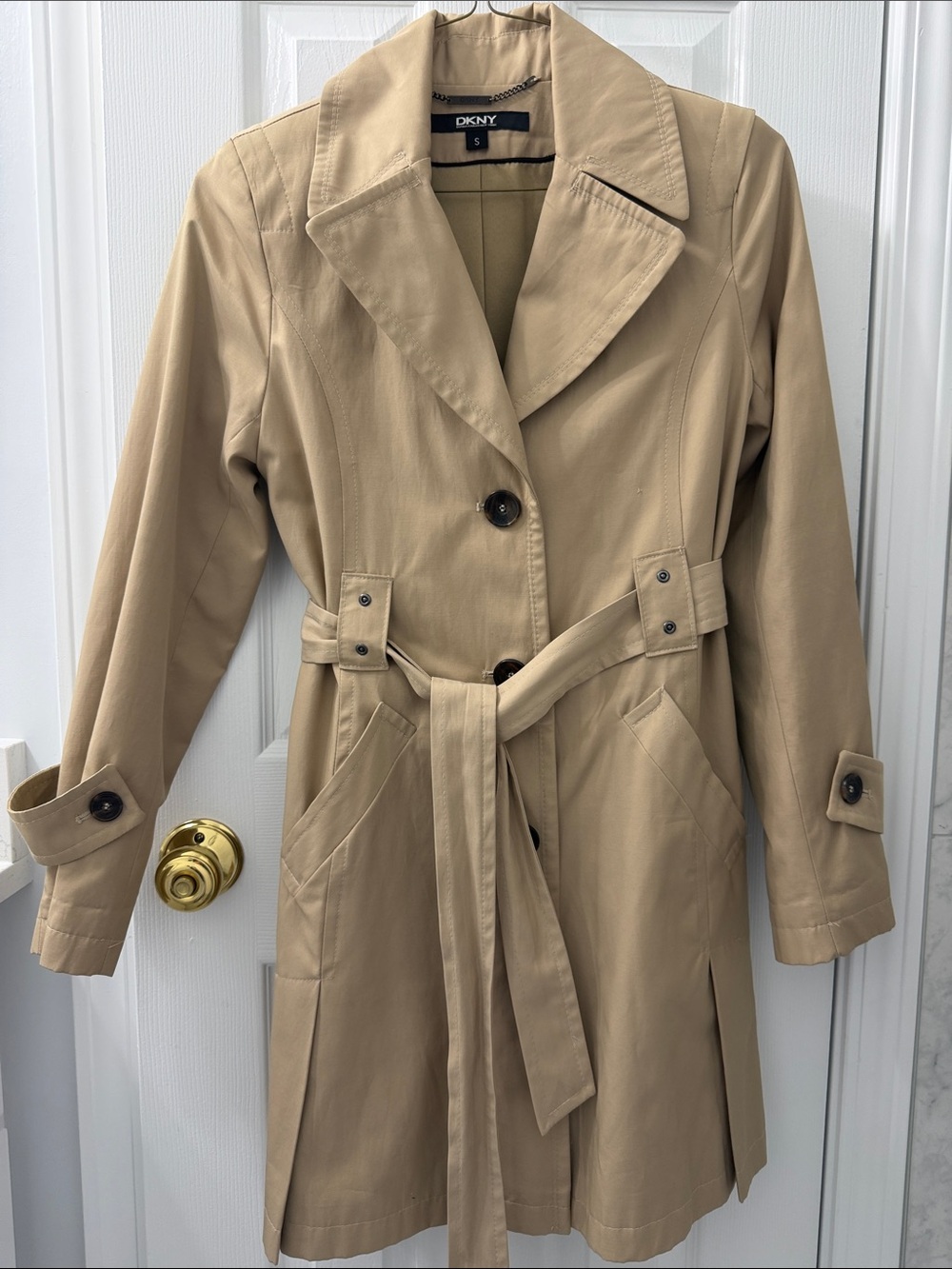 DKNY Beige Women's Trench Coat with Belt